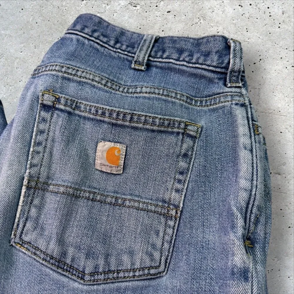 Carhartt Loose Fit Jeans Men’s 12 Tall Blue Denim Straight Workwear Distressed